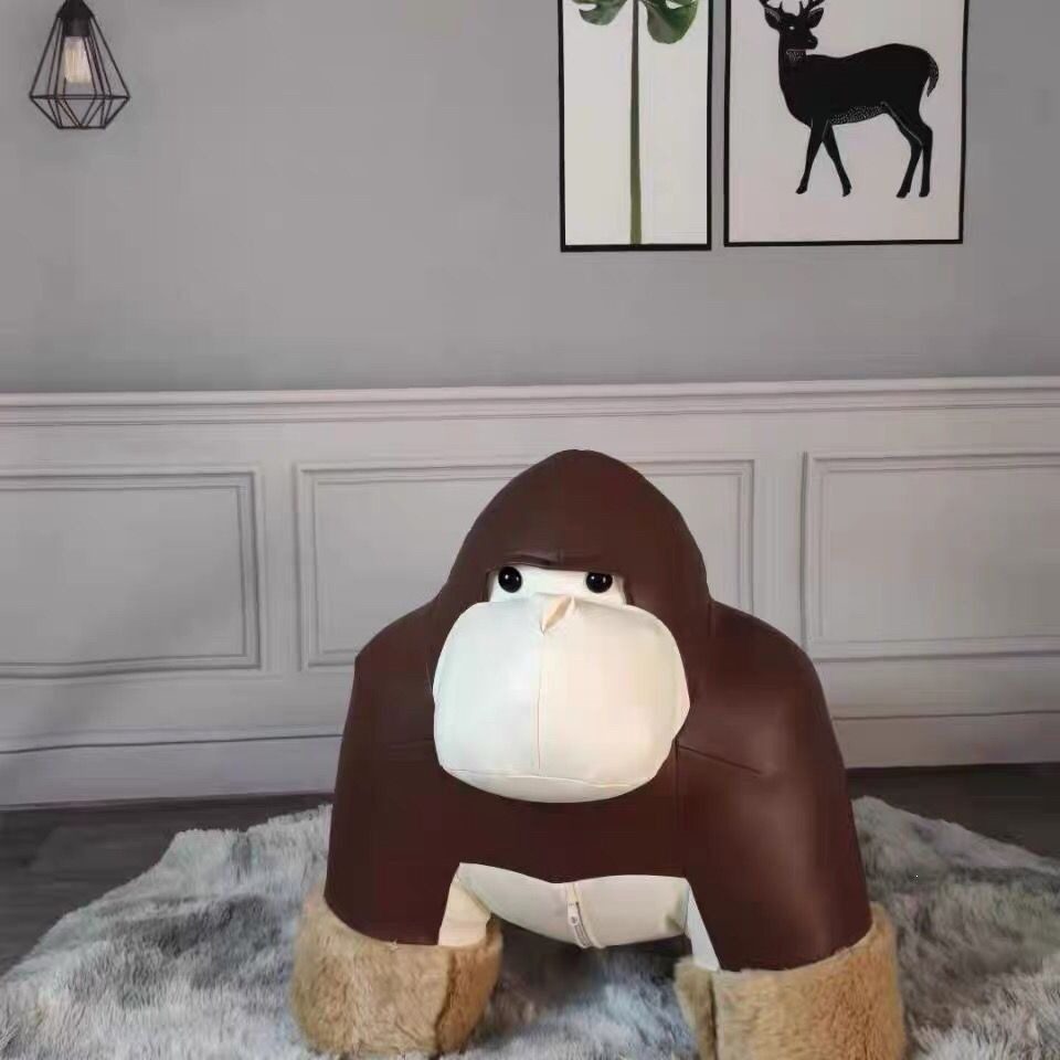 Creative Gorilla Stool for Home Use, Living Room Shoe-Changing Seat, Cartoon Cute Animal Sofa, Soft Leather Stool, Removable and Washable, Wooden - Image 5