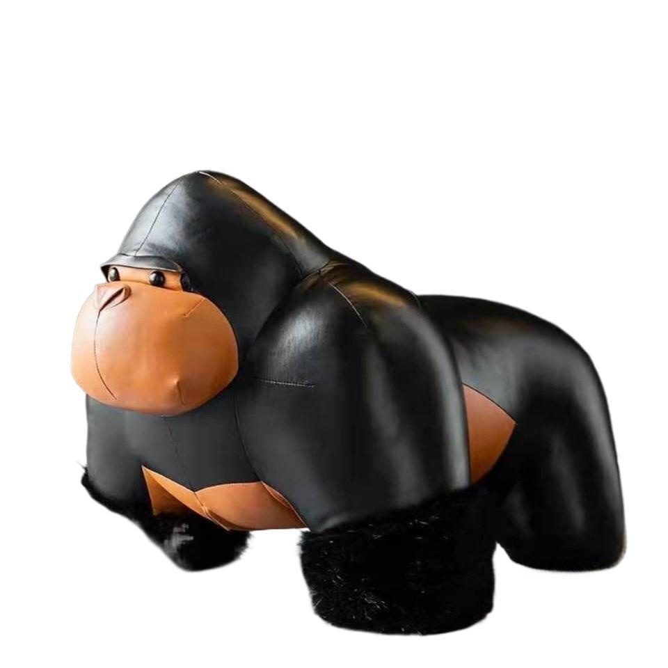 Creative Gorilla Stool for Home Use, Living Room Shoe-Changing Seat, Cartoon Cute Animal Sofa, Soft Leather Stool, Removable and Washable, Wooden - Image 3